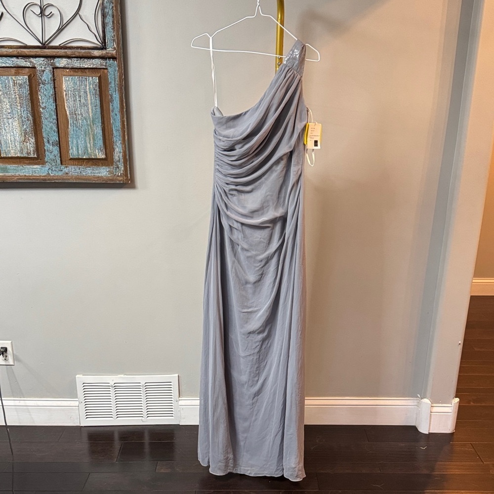 Dessy Collection One-Shoulder Silver Dress NWT 10